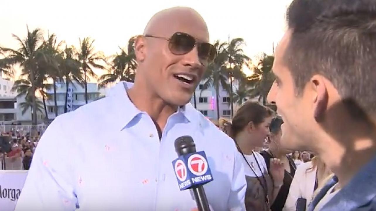 The Rock talks about his absence from WrestleMania 33 at Baywatch premiere